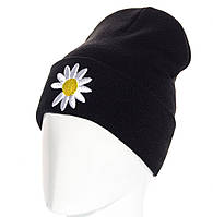 Модная черная шапка PeaceMinusOne с ромашкой