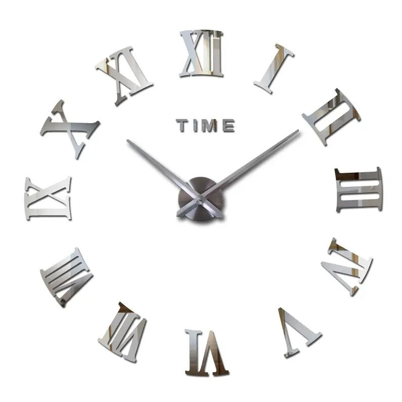 Настінний годинник 3D DIY CLOCK 120 см Римські цифри Срібло ZH019