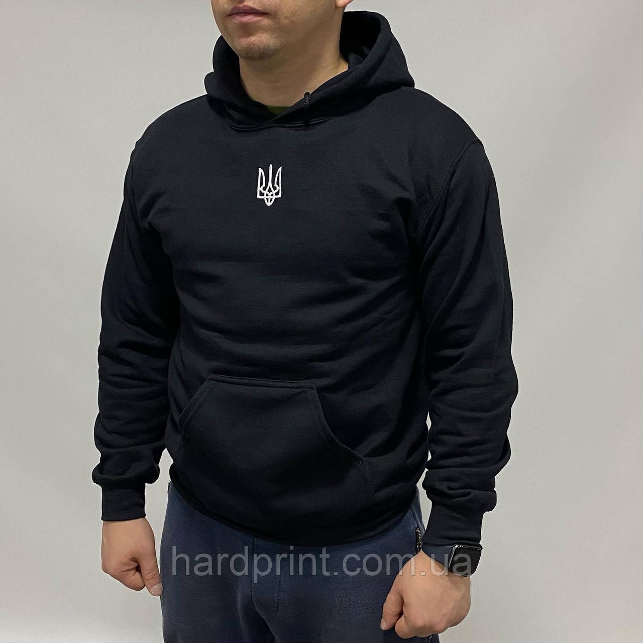Чоловіче худі. Вишивка Тризуб. Тепле худі з вишивкою герб, фото 1