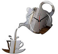 41х41 см, Оригинальные часы, дизайнерские объемные часы на стену Чайник, серебро