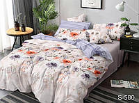 Постельное белье двухспальное сатин люкс бежевое с цветами S500