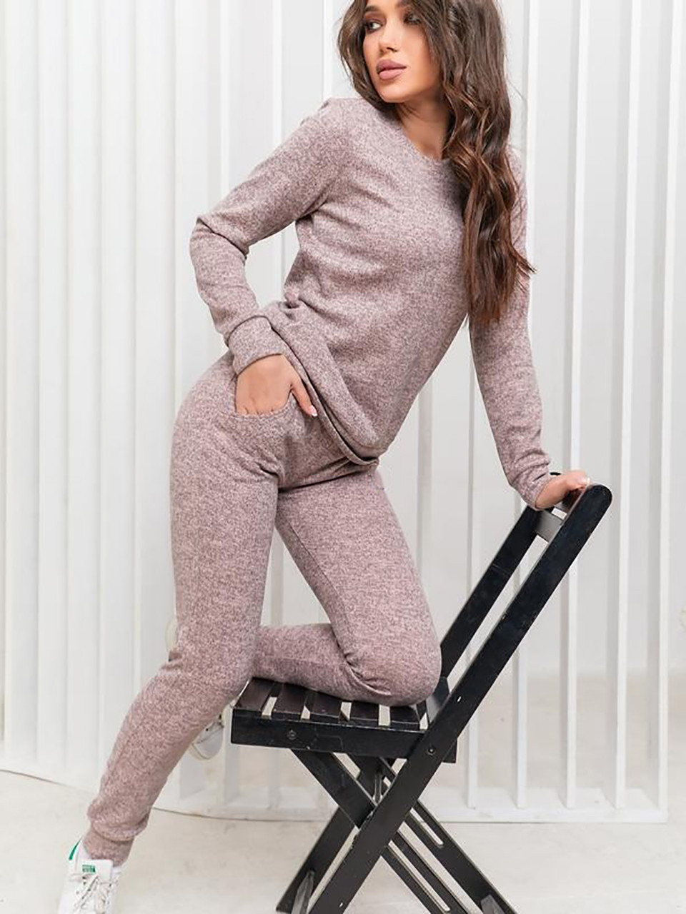 Теплий ангоровий костюм, пудровий, фото 1