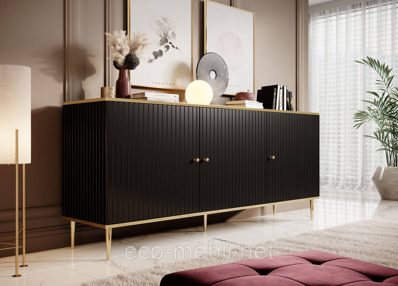 Комод 3Д у вітальню, спальню Glamour чорний матовий Cama meble