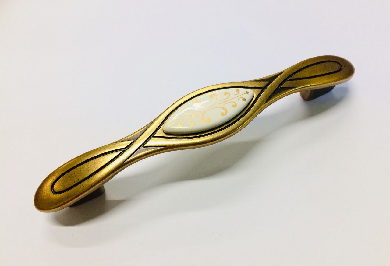 Ручка скоба современная классика с вставкой CG-9-004 античное золото 128 мм - фото 1 - id-p1681922581