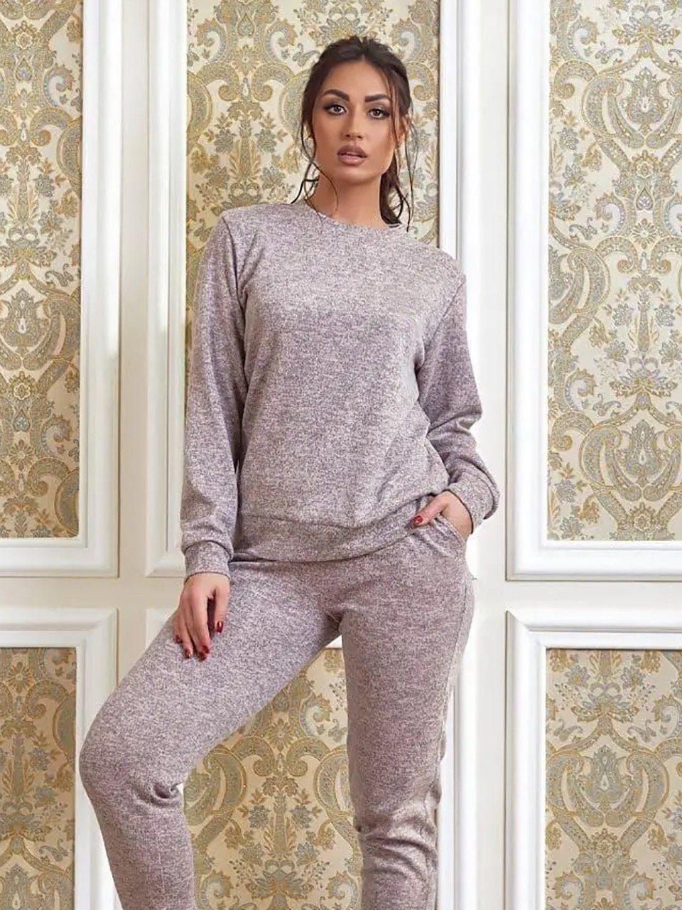 Ангоровий жіночий костюм, пудровий, фото 1