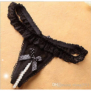 Трусики стрінги мереживні з намистинами та прорізом Ariel XS-S різні кольори