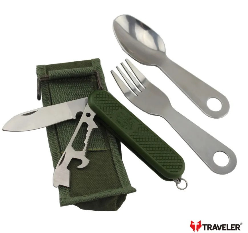 Походный набор туристический Traveler 7 в 1 Нож, вилка, ложка набор ...