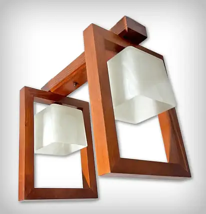 Люстра стельова на 2 плафони з натурального дерева коричнева для спальні кухні коридору Рамка/2, фото 2