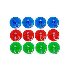 Гачки пластикові на присосці кольорові набір / 12 шт