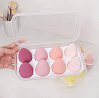 Профессиональный набор спонжей для макияжа Bioaqua в пластиковом органайзере (8 штук) розового цвета.