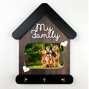 Декоративна ключниця-рамка для фото My family (Коричнева прямокутна з сердечками) хрклрам0001_1кпа Тур-Колекшн