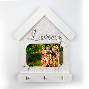Декоративна ключниця-рамка для фото Love (Біла прямокутна з сердечками) хрклрам0005_1бса Тур-Колекшн