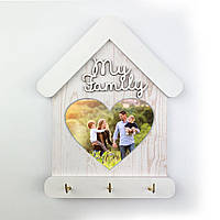 Декоративна ключниця-рамка для фото "My family" (Біла з серцем)
