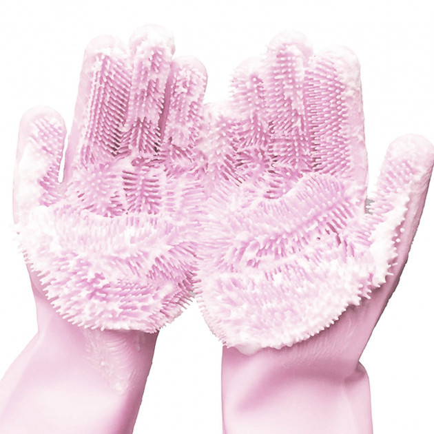 Силиконовые перчатки Magic Silicone Gloves Pink для уборки чистки мытья посуды для дома. Цвет: розовый - - фото 1 - id-p1682088748