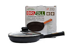 Сковорода чавунна "Brizoll" 200 х 35 мм із ручкою "Optima — Black" і скляною кришкою