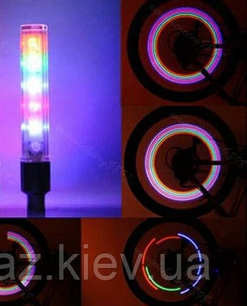 1 шт. в наявності! Світний світлодіодний ковпачок 4 діоди на колеса Світлодіодна підсвітка коліс, (веселка), фото 2