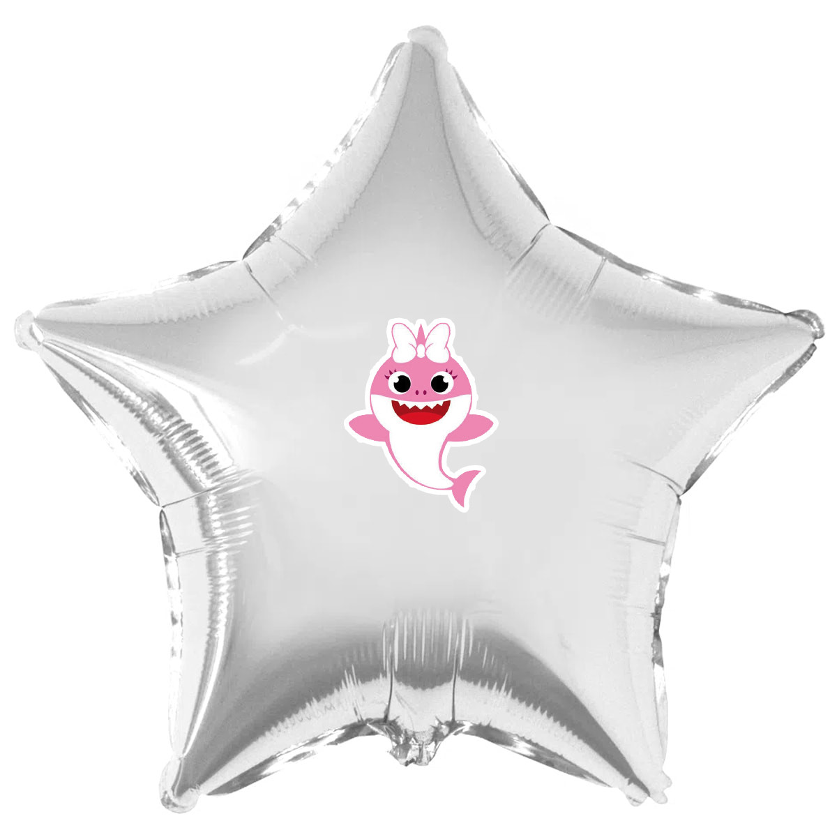 Наклейка "Акулята. Рожеве акулятко з бантиком на кульку 18" (поштучно, без кулі)