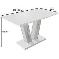 Стол обеденный прямоугольный раздвижной Торин 140-180х80 см белый с вставками урбан лайт для кухни