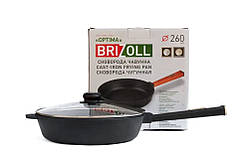 Сковорода чавунна "Brizoll" 260 х 60 мм з ручкою "Optima Black" і скляною кришкою