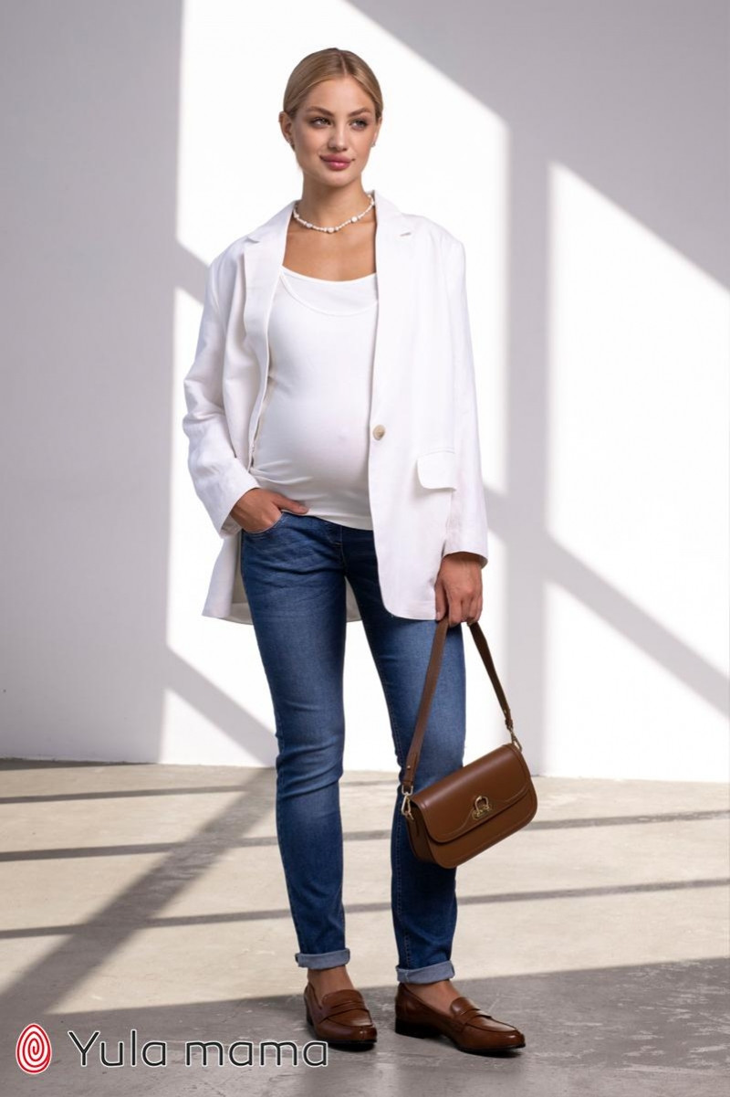 Джинси для вагітних slim fit під животик з лампасами Nicolle S Юла Мама Синій