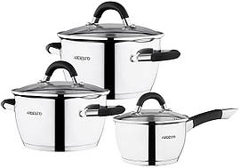 Набір посуду Gemini Livorno зі зливом, 6 пред., ручки з сірим силіконом, нержавіюча сталь (AR1906SG) Арт.36288