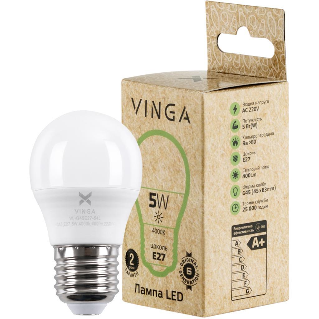 Лампочка Vinga VL-G45E27-54L (LED), Е27, 5 Вт, 4000 К, 220 В Арт.24512