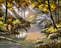 Картина по номерам Пейзаж: Косули у водопоя 40*50 см Оригами LW 3008