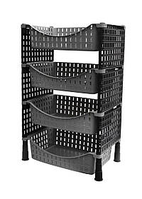 Етажерка овочева прямокутна Бамбук 4 яруса чорна (Elif Plastik) 45*27*68 см