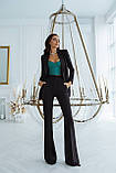 Жіночий костюм з брюками кльош Люкс чорний (різні кольори) XS S M L, фото 5