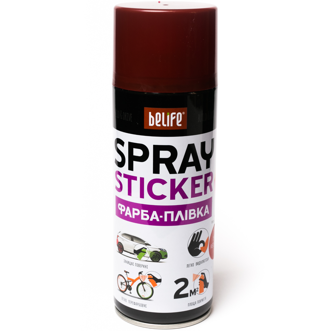 Рідка гума (фарба-плівка) з ефектом металік BeLife Spray Sticker, 400 мл Аерозоль Червоний
