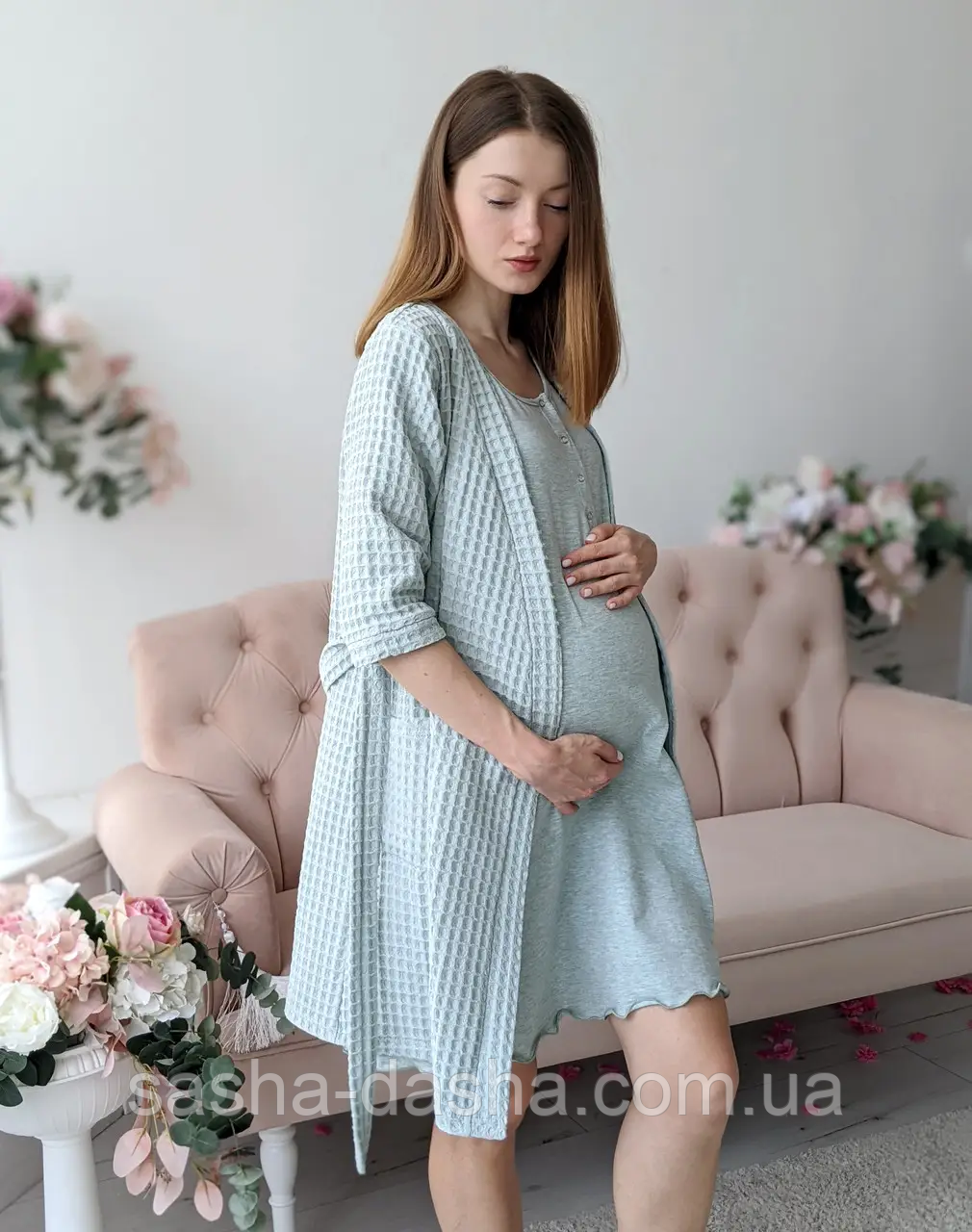 🌺 Комплект в Роддом, Халат и Сорочка для Кормления 3701-3726 Мятно ...