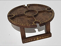 ДУБ круглый деревянный винный столик на складных ножках для романтического вечера: 33 х 33 х 17 см