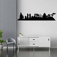 Вінілова інтер'єрна наклейка декор на стіну та шпалери (скло, меблі, дзеркало, метал) "Будівлі міст серед дерев" з оракалу