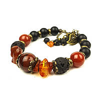 ТЕПЛА ОСІНЬ, сердолік, лава, шунгіт, бурштин, тигрове око. Браслет з натурального каменю