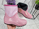 Жіночі рожеві чоботи гумові непромокані втоплені флісом по всій довжині, фото 3