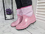 Жіночі рожеві чоботи гумові непромокані втоплені флісом по всій довжині, фото 5