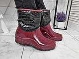 Жіночі бордові чоботи гумові непромокані втоплені флісом по всій довжині, фото 2