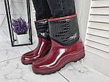 Жіночі бордові чоботи гумові непромокані втоплені флісом по всій довжині, фото 6