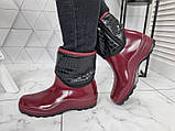 Жіночі бордові чоботи гумові непромокані втоплені флісом по всій довжині, фото 4