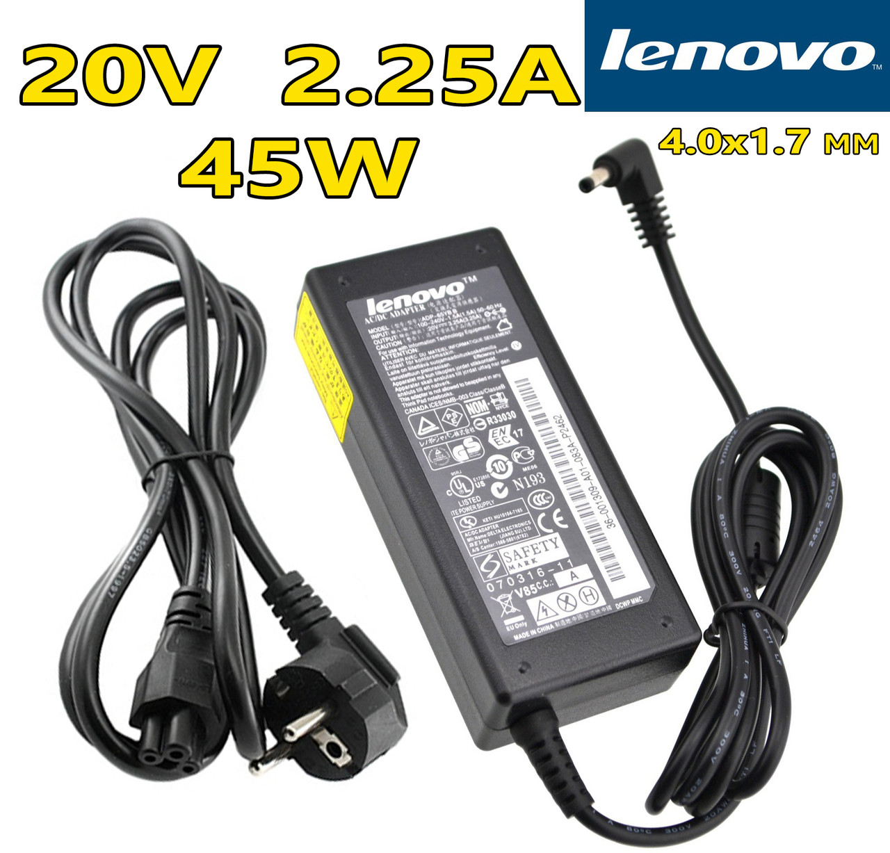 Блок живлення до ноутбука LENOVO 45W 20V 2.25A роз'єм штекер 4.0*1.7 ADLX45NCCA  ADP-45DW
