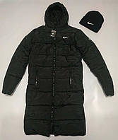 Куртка чоловіча зимова Nike + Шапка Комплект чоловічий до -25 Найк чорний Парка подовжена