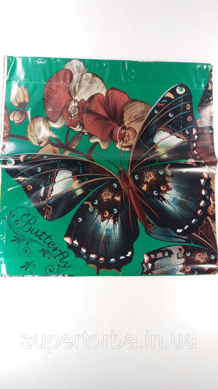 Пакет з пластиковою ручкою розмір 40х42 "Метелик Махаон" без ручки (50 шт), фото 1