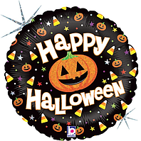 Фольгированный шарик Grabo 18"(46 см) Happy Halloween (голография)