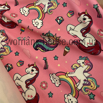 Тканина велюр Плюш (спорт) принт друкований дитячий Єдинороги