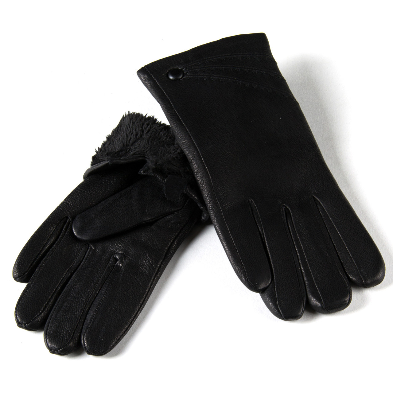 PODIUM Перчатка жіноча шкіра-линь Holms 31-4 black плюш