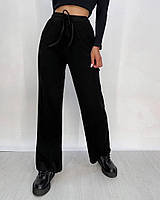 Трикотажные широкие брюки кюлоты с завышенной талией 42-44 46-48 (S-M L-XL) черный