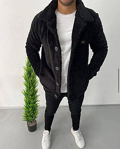 Куртка чоловіча чорна оверсайз весна-осінь-зима плюшева без капюшона Мягуська Chas