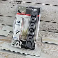 Хаб USB на 10 портов с блоком питания 5 вольт