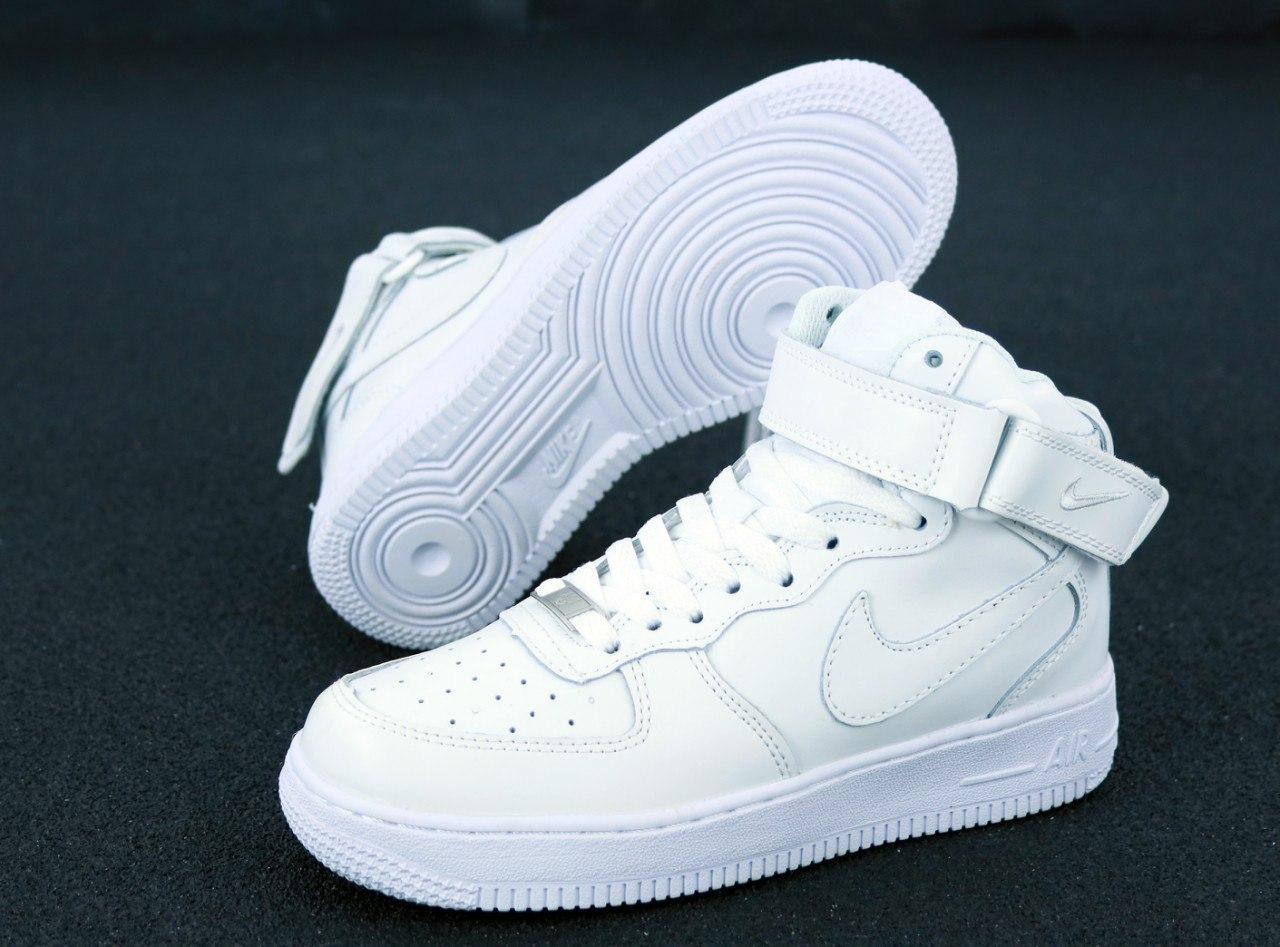 Кросівки Жіночі та Чоловічі Nike Air Force high All White Взуття Найк Форс білі високі натуральна шкіра осінь