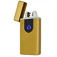 Плазменная электроимпульсная USB-зажигалка Lighter Gold c подсветкой сенсорной кнопкой